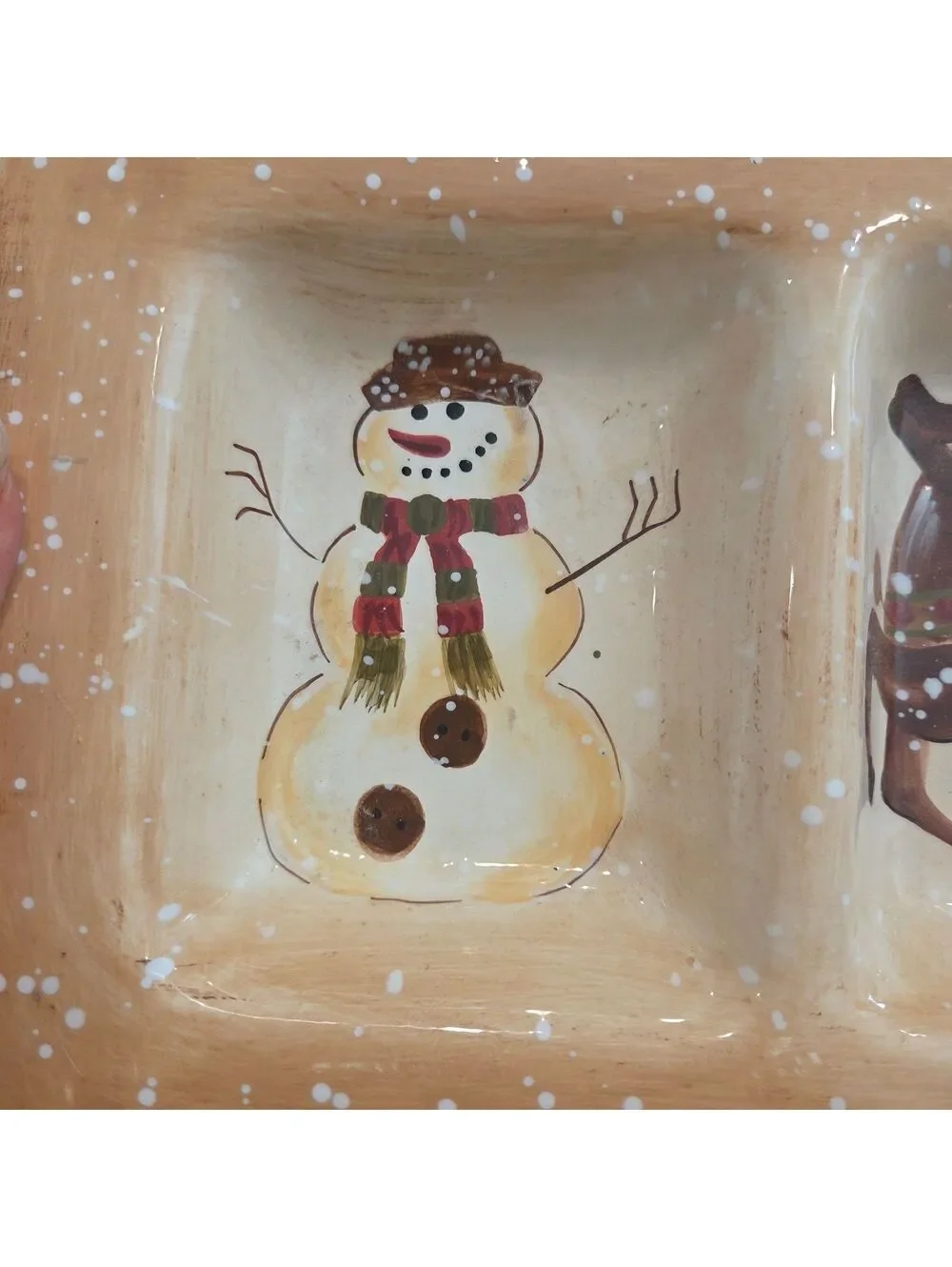 Hand-Painted Ceramic Christmas Snack Tray with Santa, Reindeer, Snowman, and Fir